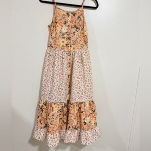 Floral Cottage core Prairie Peasant Tiered Midi Dress size Small Buttons Spring